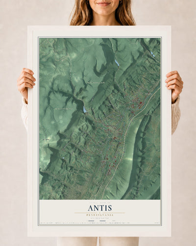 Map of Antis, Pennsylvania, 24 x 36 inch print in a white wood frame