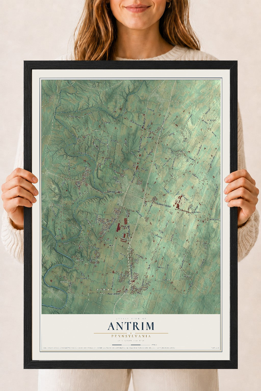 Map of Antrim, Pennsylvania, 18 x 24 inch print in a black wood frame