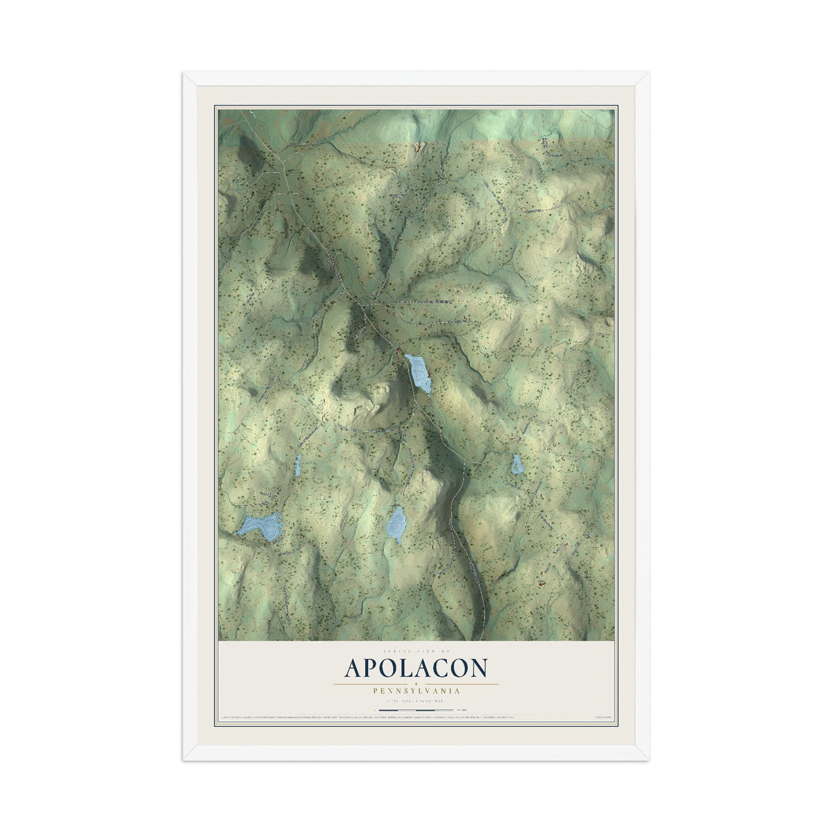 Map of Apolacon, Pennsylvania, 12 x 18 inch print in a white wood frame