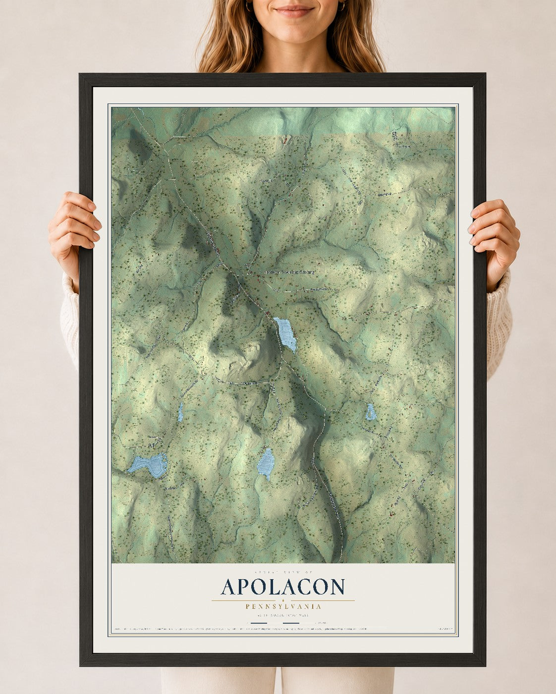 Map of Apolacon, Pennsylvania, 24 x 36 inch print in a black wood frame