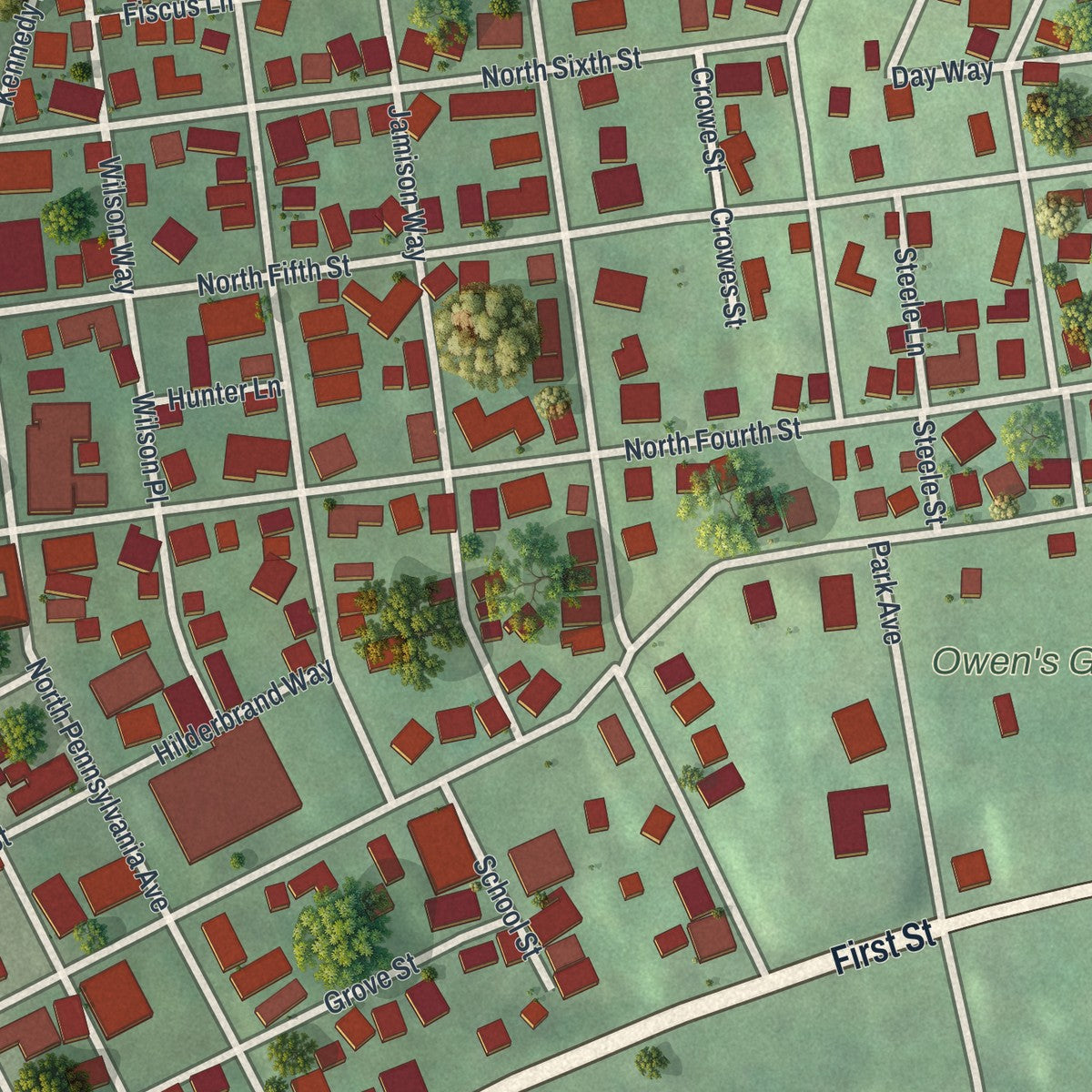 Close-up of the map of Apollo, Pennsylvania print showing street and building detail