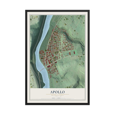 Map of Apollo, Pennsylvania, 12 x 18 inch print in a black wood frame