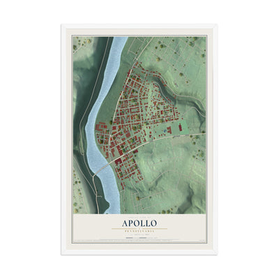 Map of Apollo, Pennsylvania, 12 x 18 inch print in a white wood frame