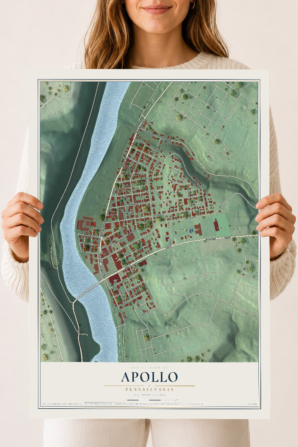 Map of Apollo, Pennsylvania, 18 x 24 inch unframed archival matte print