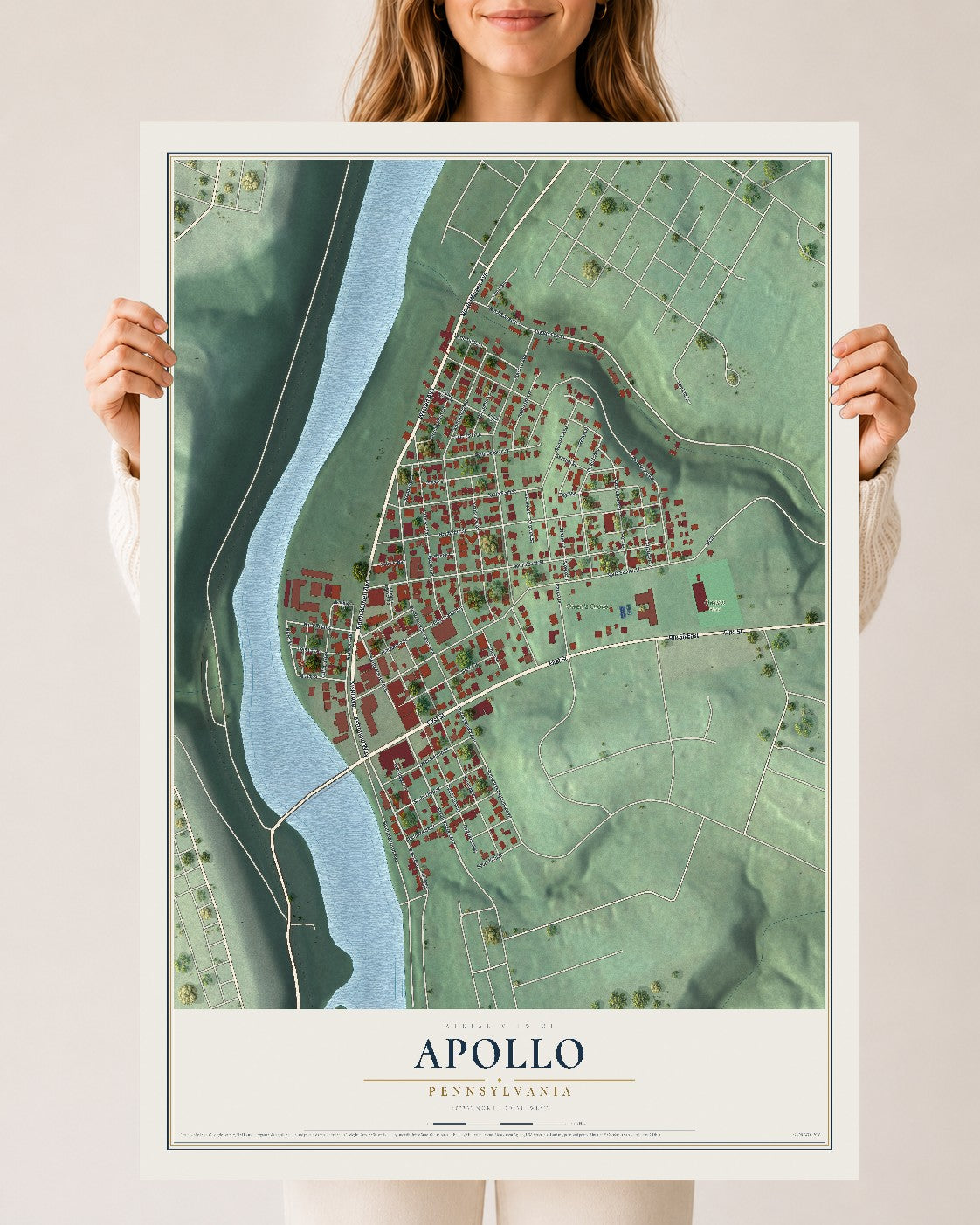 Map of Apollo, Pennsylvania, 24 x 36 inch unframed archival matte print