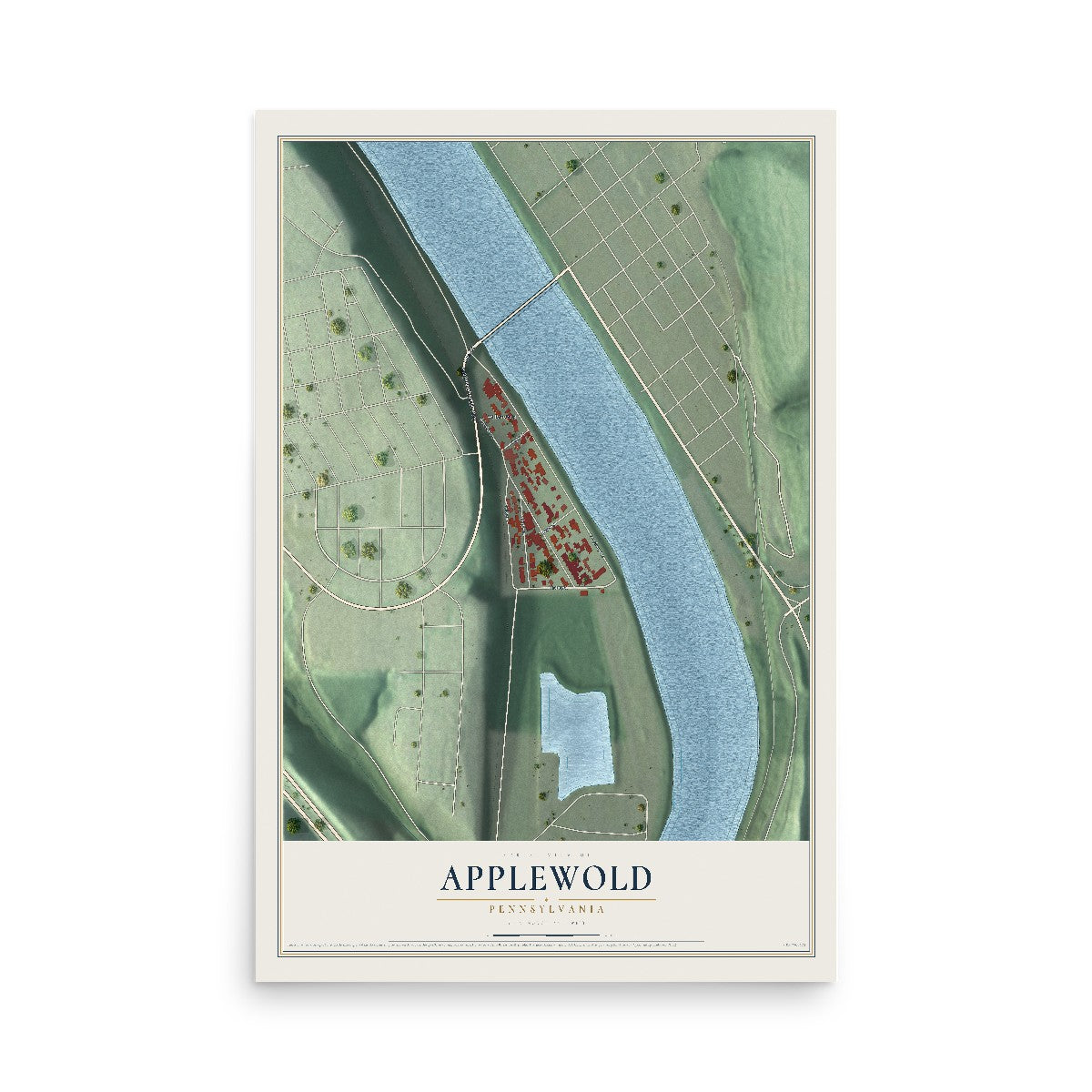 Map of Applewold, Pennsylvania, 12 x 18 inch unframed archival matte print