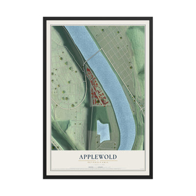 Map of Applewold, Pennsylvania, 12 x 18 inch print in a black wood frame