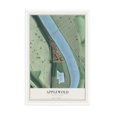 Map of Applewold, Pennsylvania, 12 x 18 inch print in a white wood frame