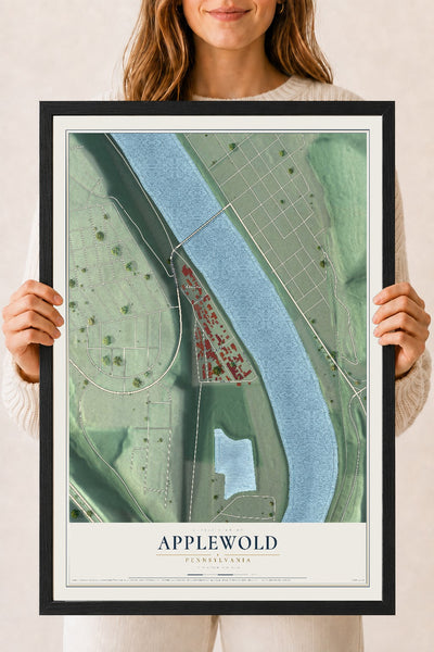 Map of Applewold, Pennsylvania, 18 x 24 inch print in a black wood frame