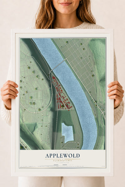 Map of Applewold, Pennsylvania, 18 x 24 inch print in a white wood frame