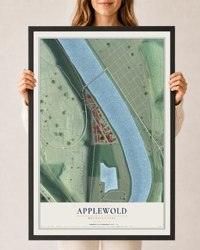 Map of Applewold, Pennsylvania, 24 x 36 inch print in a black wood frame