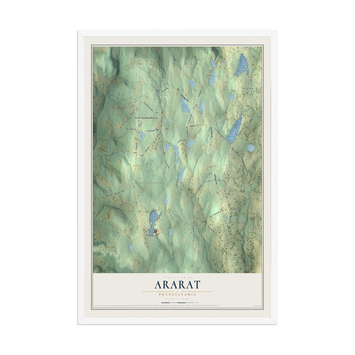 Map of Ararat, Pennsylvania, 12 x 18 inch print in a white wood frame