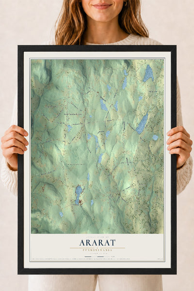 Map of Ararat, Pennsylvania, 18 x 24 inch print in a black wood frame