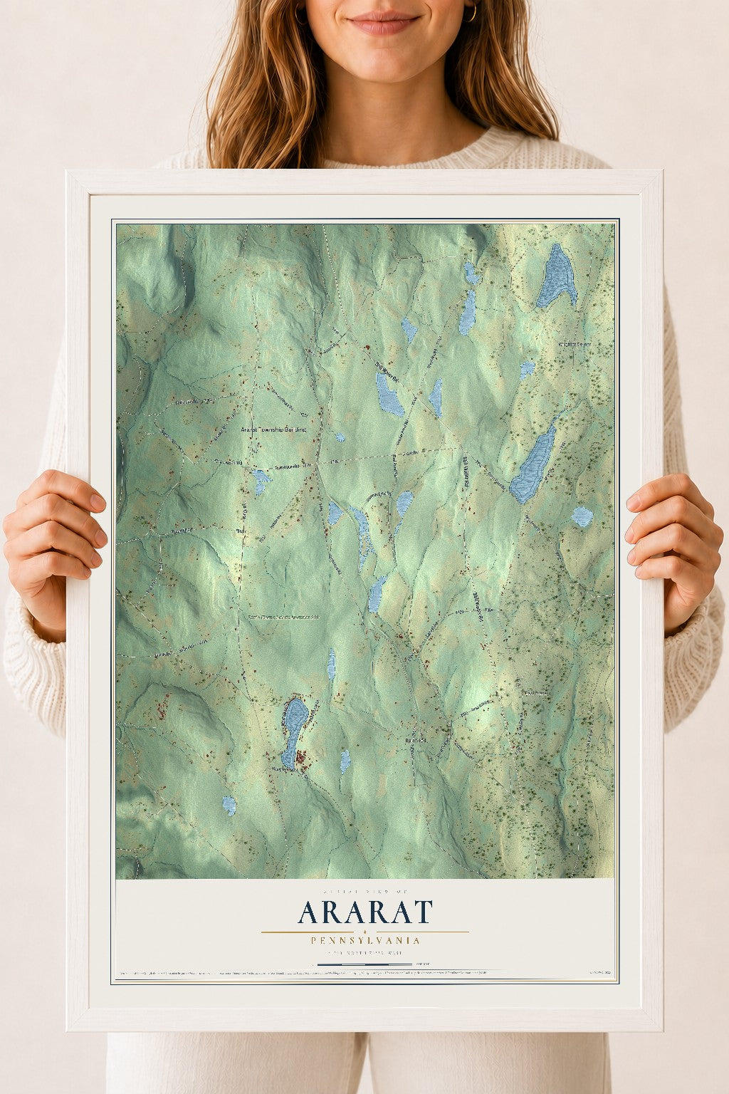 Map of Ararat, Pennsylvania, 18 x 24 inch print in a white wood frame
