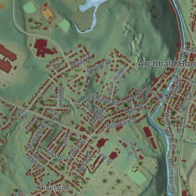 Close-up of the map of Archbald, Pennsylvania print showing street and building detail