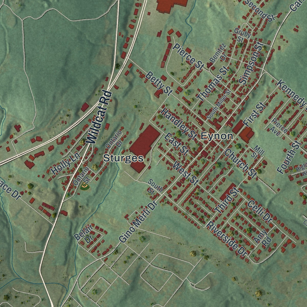 Second close-up of the map of Archbald, Pennsylvania print showing more streets and buildings