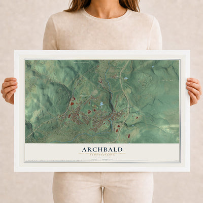 Map of Archbald, Pennsylvania, 12 x 18 inch print in a white wood frame
