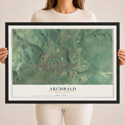 Map of Archbald, Pennsylvania, 18 x 24 inch print in a black wood frame