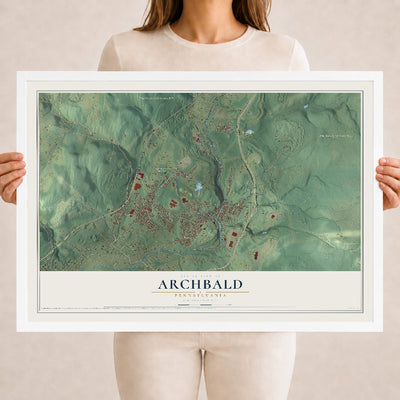 Map of Archbald, Pennsylvania, 18 x 24 inch print in a white wood frame