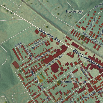 Second close-up of the map of Ardmore, Pennsylvania print showing more streets and buildings