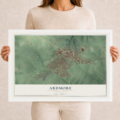 Map of Ardmore, Pennsylvania, 12 x 18 inch print in a white wood frame