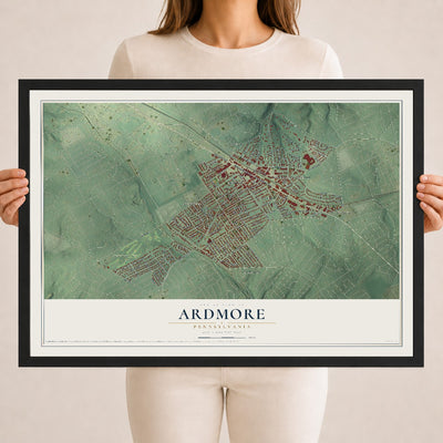 Map of Ardmore, Pennsylvania, 18 x 24 inch print in a black wood frame