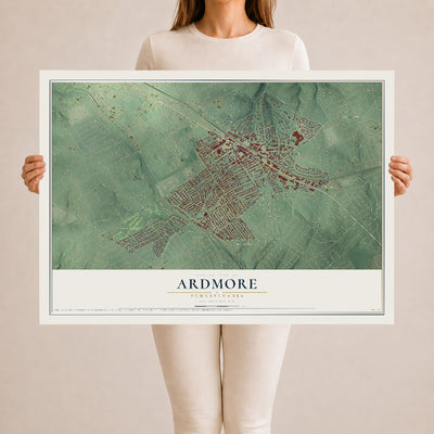 Map of Ardmore, Pennsylvania, 24 x 36 inch unframed archival matte print