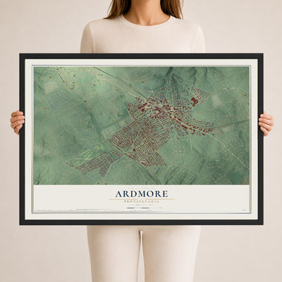 Map of Ardmore, Pennsylvania, 24 x 36 inch print in a black wood frame