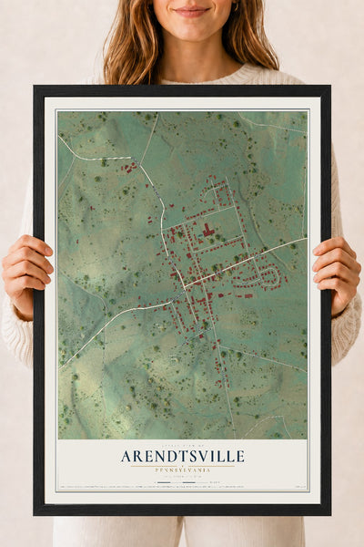 Map of Arendtsville, Pennsylvania, 18 x 24 inch print in a black wood frame