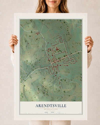 Map of Arendtsville, Pennsylvania, 24 x 36 inch print in a white wood frame