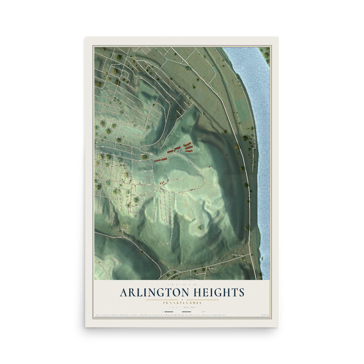 Map of Arlington Heights, Pennsylvania, 12 x 18 inch unframed archival matte print