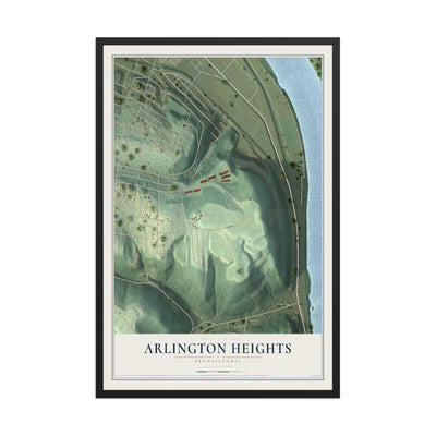 Map of Arlington Heights, Pennsylvania, 12 x 18 inch print in a black wood frame
