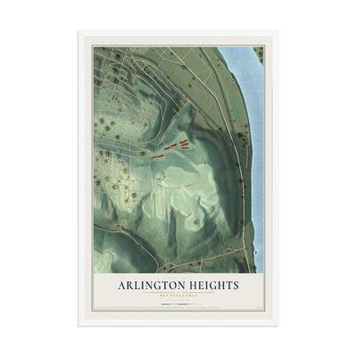 Map of Arlington Heights, Pennsylvania, 12 x 18 inch print in a white wood frame