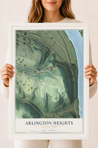 Map of Arlington Heights, Pennsylvania, 18 x 24 inch print in a white wood frame