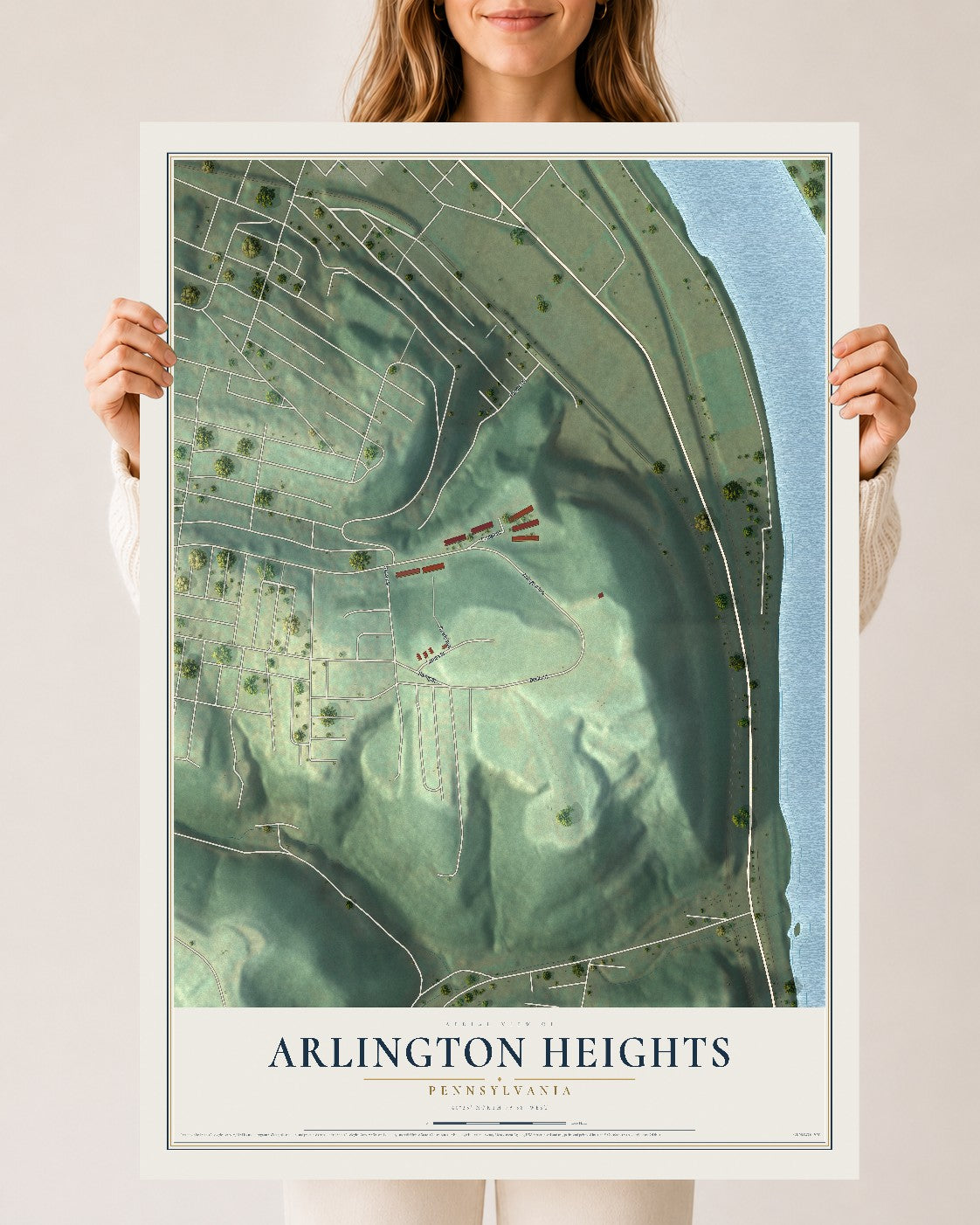Map of Arlington Heights, Pennsylvania, 24 x 36 inch unframed archival matte print