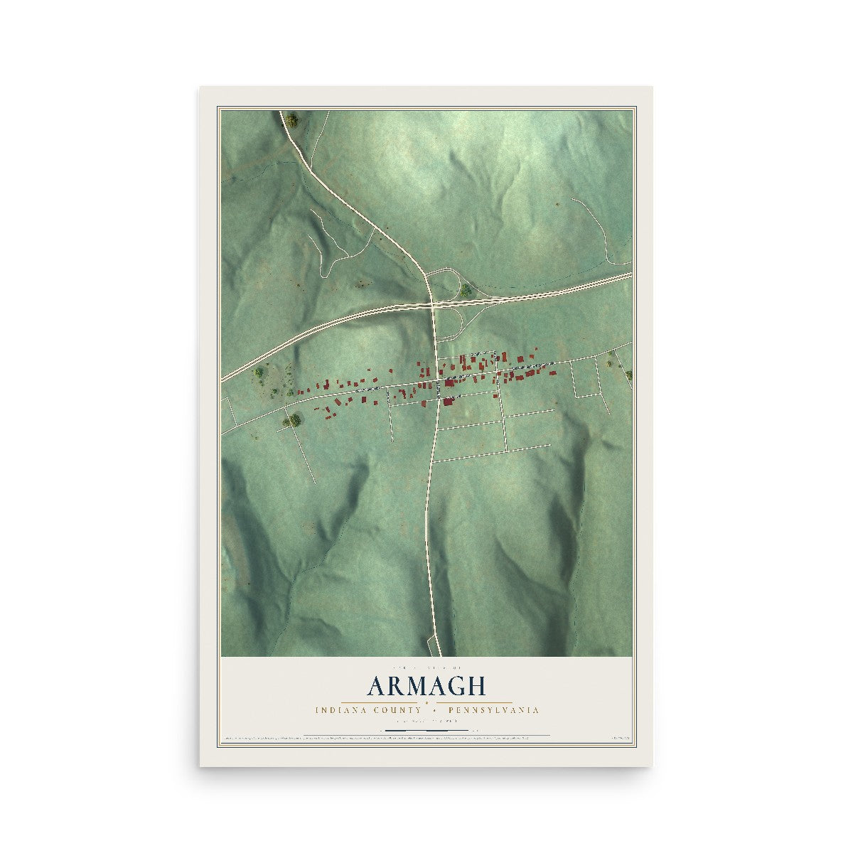 Map of Armagh, Indiana County, Pennsylvania, 12 x 18 inch unframed archival matte print