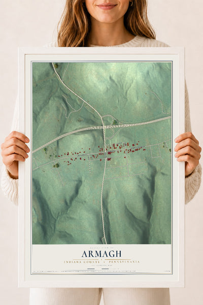 Map of Armagh, Indiana County, Pennsylvania, 18 x 24 inch print in a white wood frame