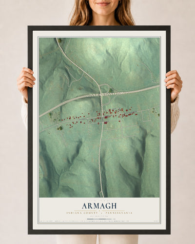 Map of Armagh, Indiana County, Pennsylvania, 24 x 36 inch print in a black wood frame