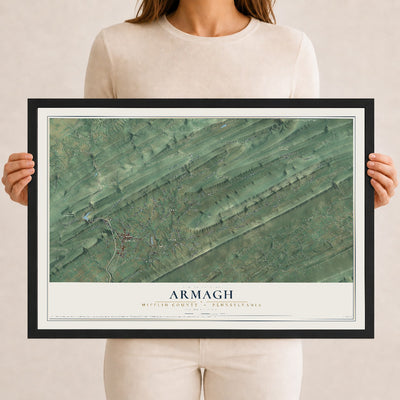 Map of Armagh, Mifflin County, Pennsylvania, 12 x 18 inch print in a black wood frame