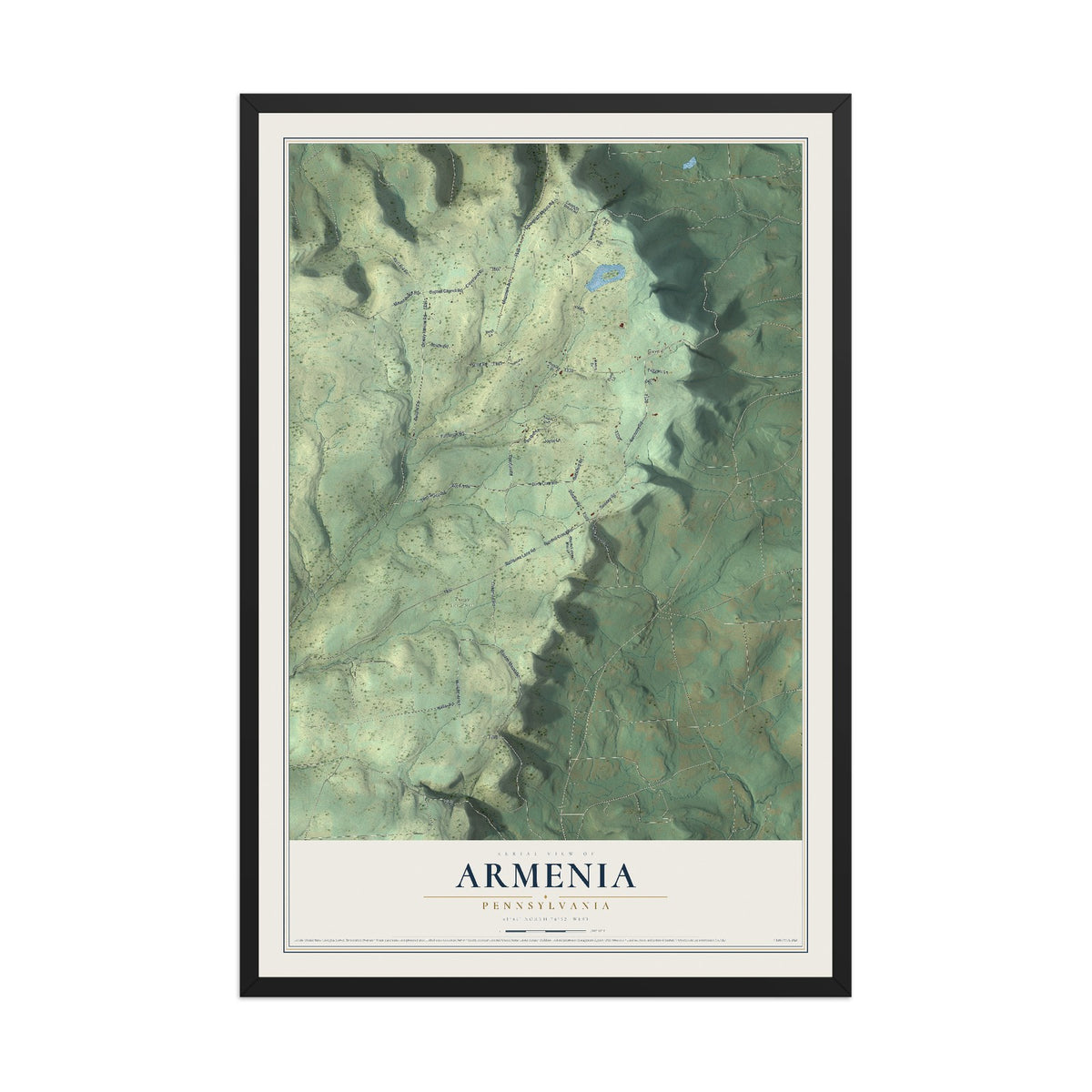 Map of Armenia, Pennsylvania, 12 x 18 inch print in a black wood frame