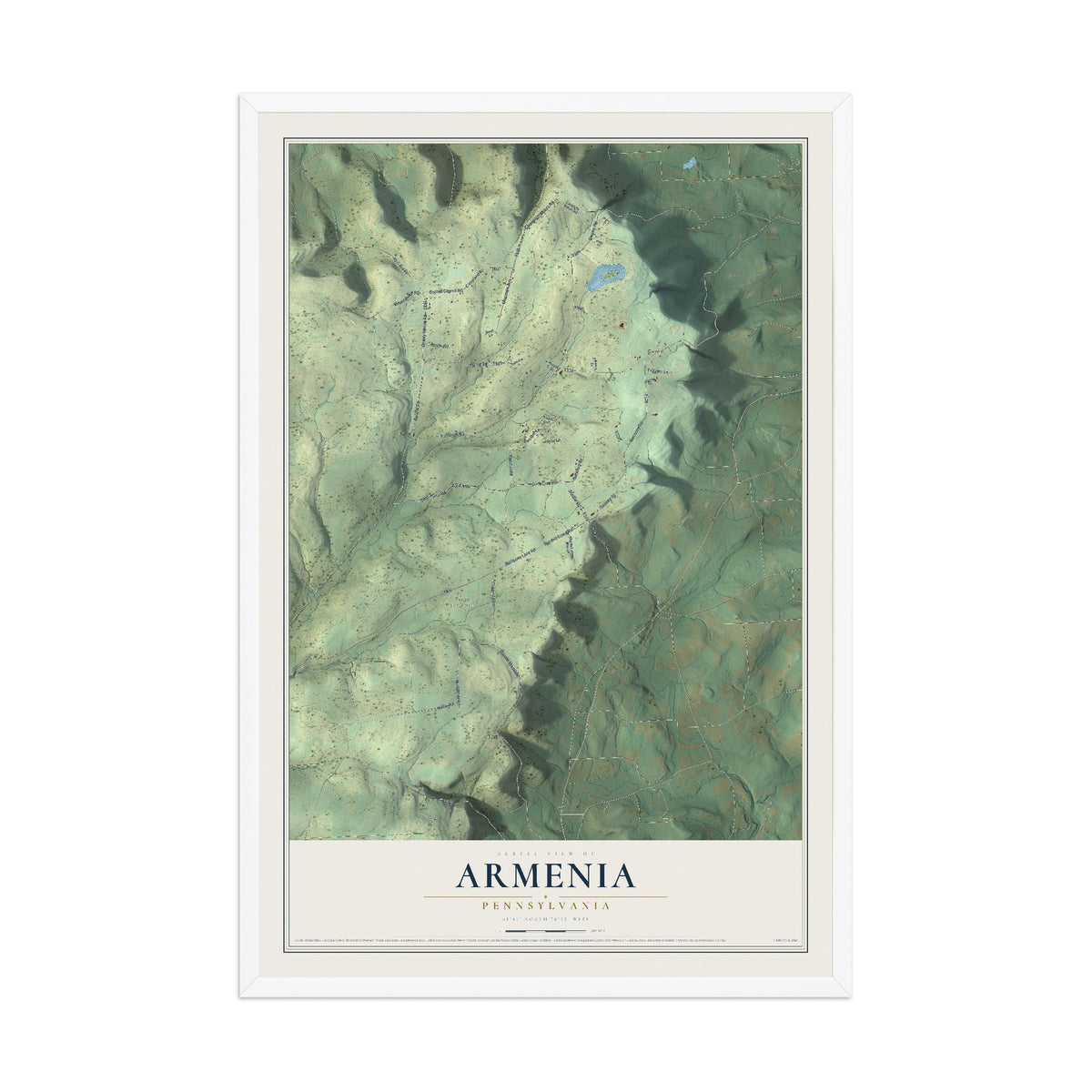 Map of Armenia, Pennsylvania, 12 x 18 inch print in a white wood frame