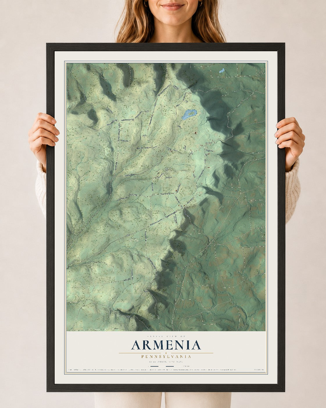 Map of Armenia, Pennsylvania, 24 x 36 inch print in a black wood frame