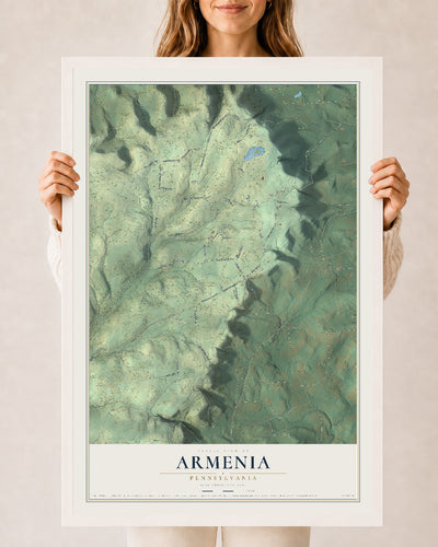 Map of Armenia, Pennsylvania, 24 x 36 inch print in a white wood frame