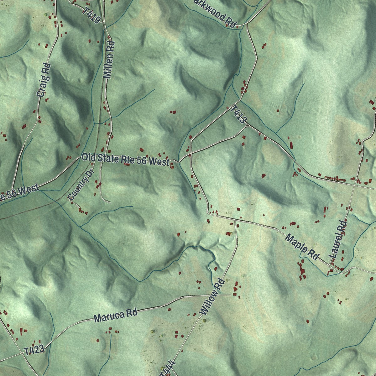 Second close-up of the map of Armstrong, Indiana County, Pennsylvania print showing more streets and buildings