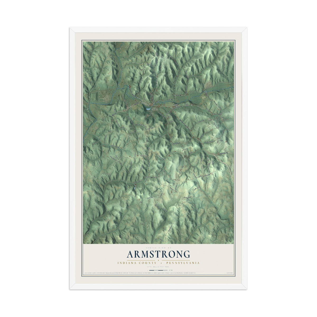 Map of Armstrong, Indiana County, Pennsylvania, 12 x 18 inch print in a white wood frame