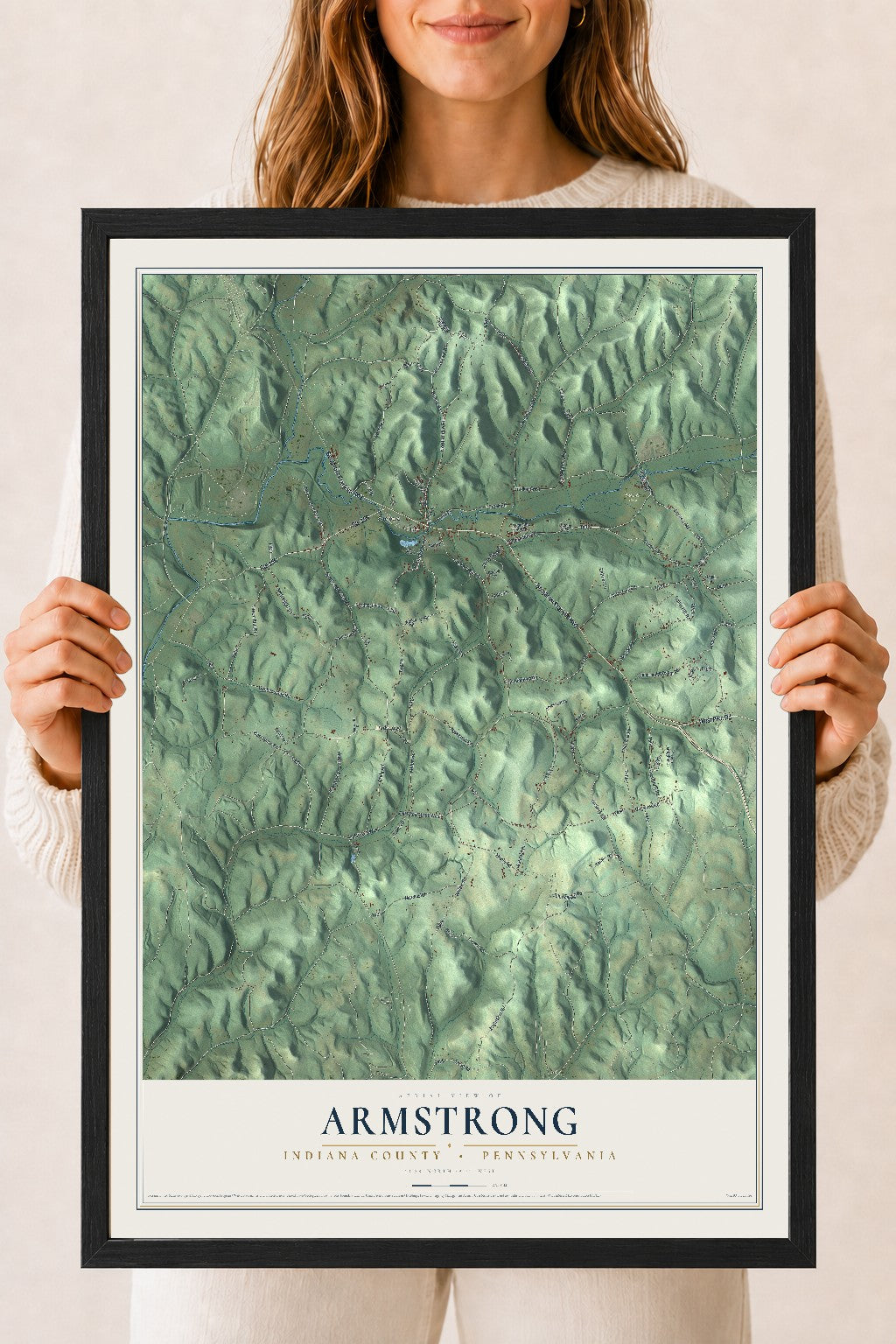 Map of Armstrong, Indiana County, Pennsylvania, 18 x 24 inch print in a black wood frame