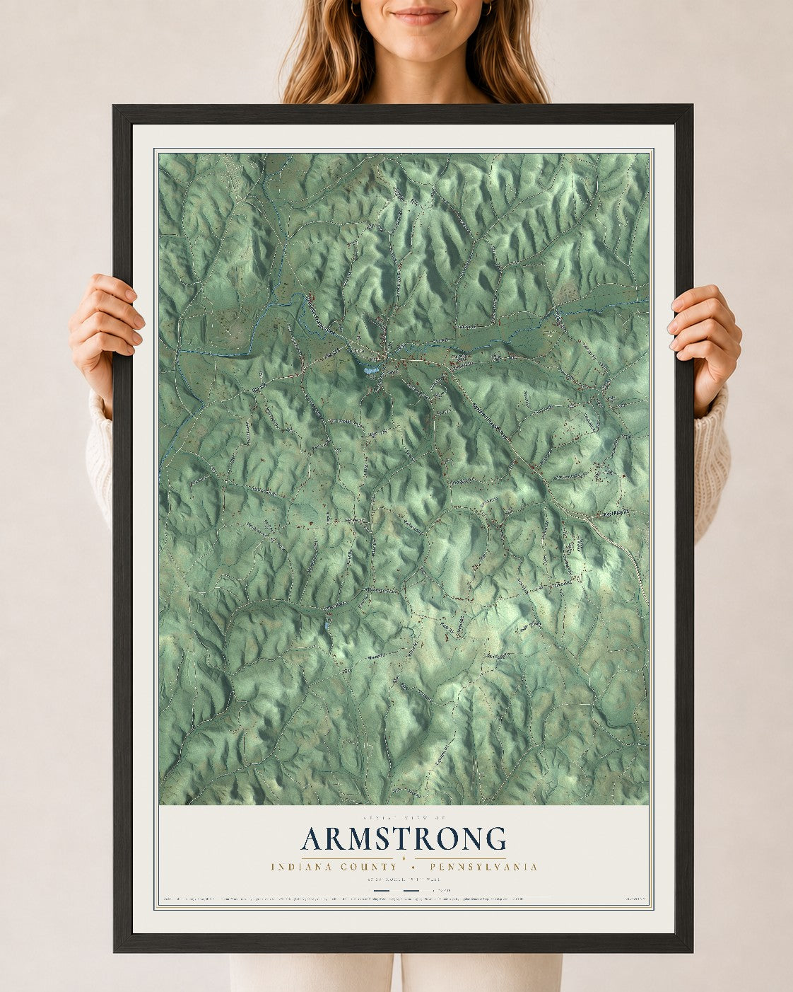 Map of Armstrong, Indiana County, Pennsylvania, 24 x 36 inch print in a black wood frame