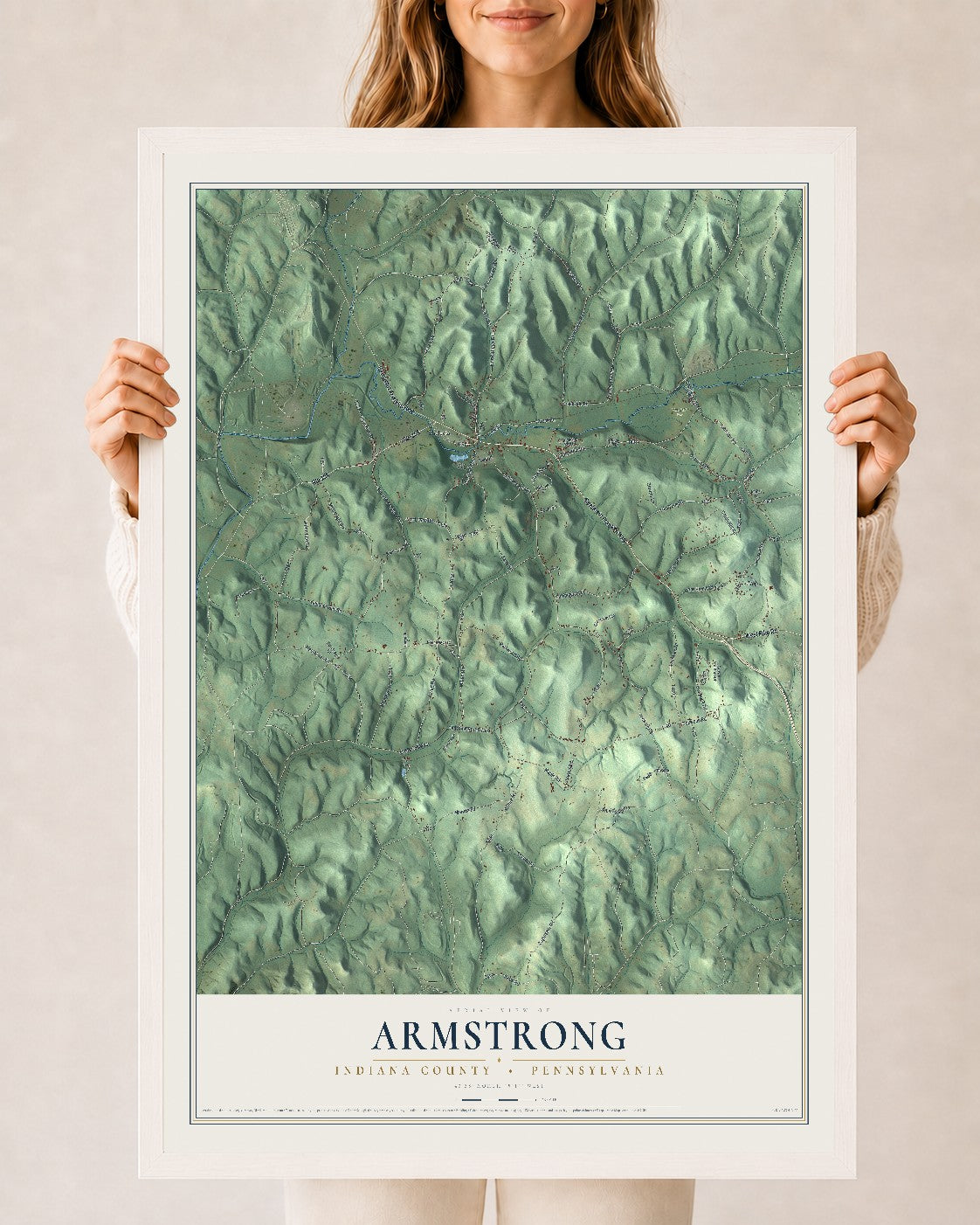 Map of Armstrong, Indiana County, Pennsylvania, 24 x 36 inch print in a white wood frame