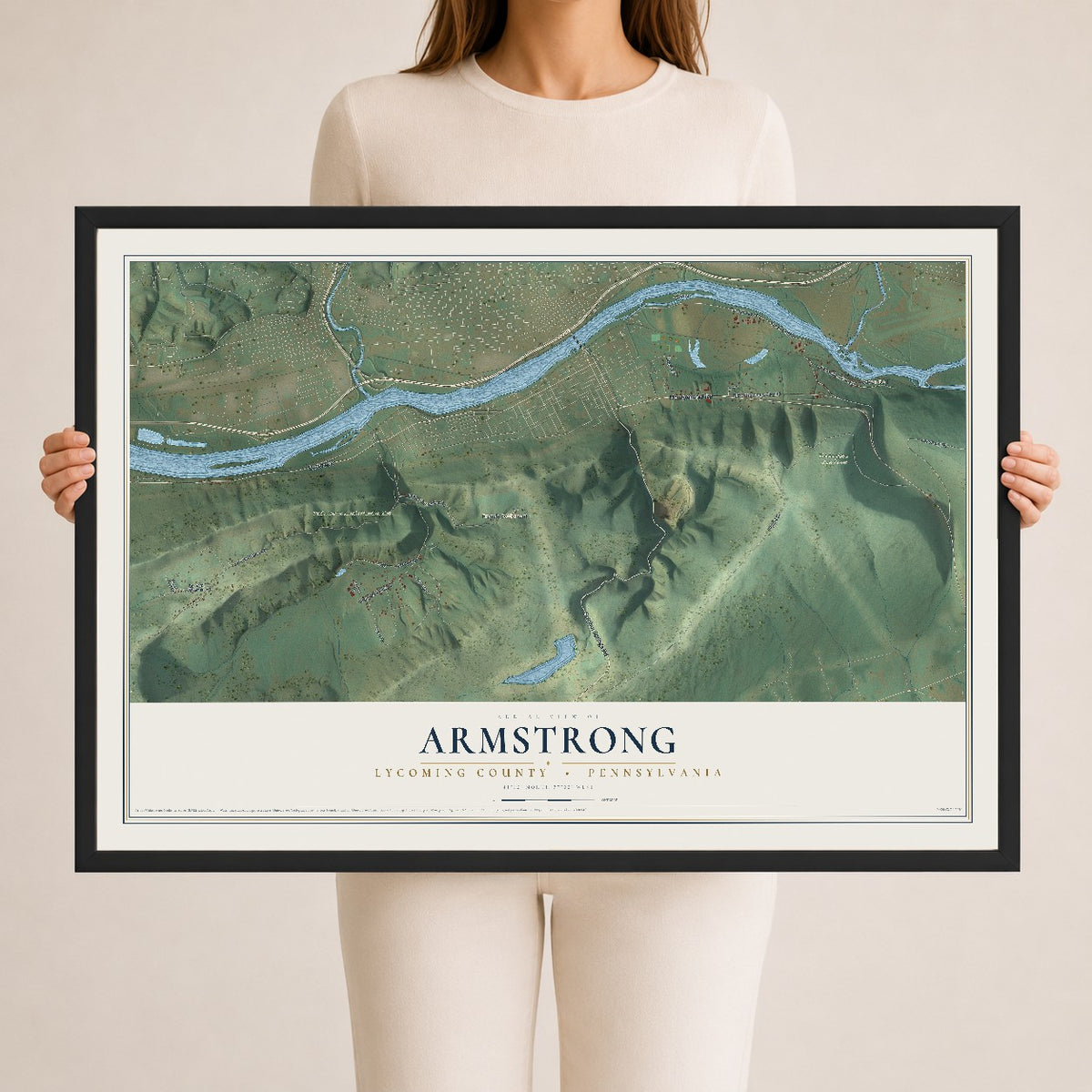 Map of Armstrong, Lycoming County, Pennsylvania, 24 x 36 inch print in a black wood frame