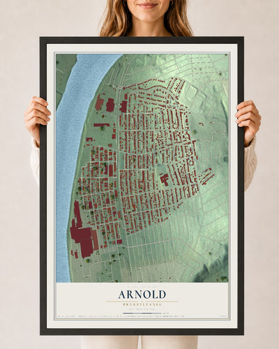 Map of Arnold, Pennsylvania, 24 x 36 inch print in a black wood frame